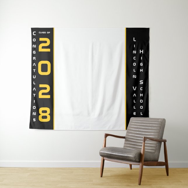 Modern Gold Black Graduation Party Tapestry (In Situ (Horizontal))