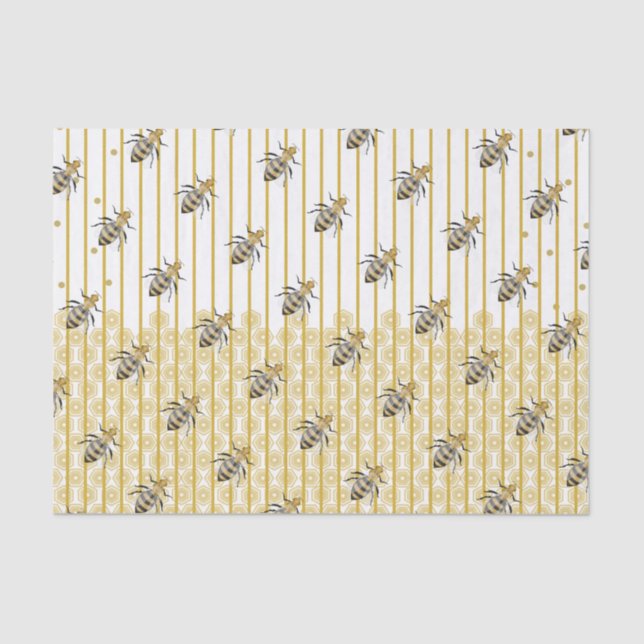 Modern Gold & Black Honey Bee Hive Tissue Paper (Front)