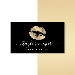 Modern gold & black lips makeup artist business card