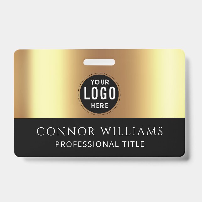 Modern Gold Black Logo Employee ID Badge (Front)