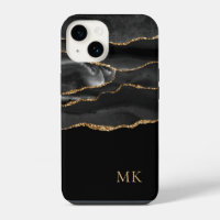 Modern Gold & Black Marble Agate Monogram