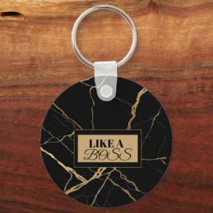 Modern Gold & black Marble  Minimalist Luxury  Key Ring