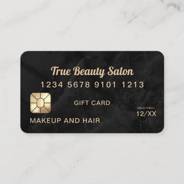 Modern Gold Black Marble Stone Credit Gift Card (Front)