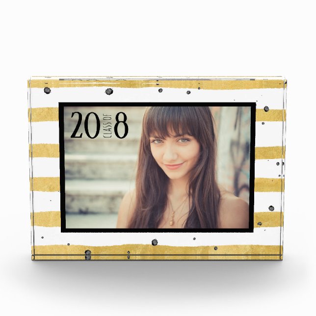 Modern Gold & Black Monogram Class of Photo Block (Front)