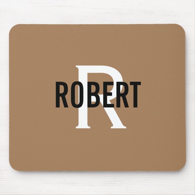 Modern gold black monogram name men's mouse pad (Front)