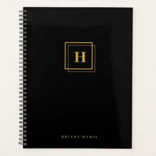 Modern Gold Black Monogram Name Organiser Planner