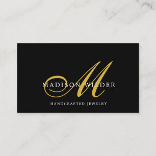 Modern Gold Black Monogrammed Jewellery Designer Business Card