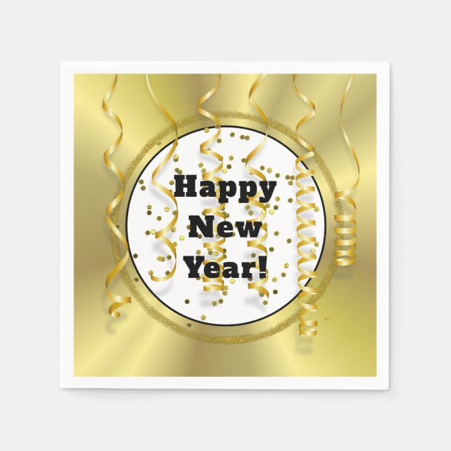 Modern Gold Black New Year's Eve Paper Napkin (Front)