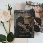 Modern gold black overlay photo wedding invitation<br><div class="desc">Elegant simple minimalist romantic transparent black photo wedding invitation template featuring a classy stylish chic trendy faux gold calligraphy script.              Easy to personalise with 1 or 2 engagement pictures and your details! The invitation is suitable for formal modern weddings.</div>