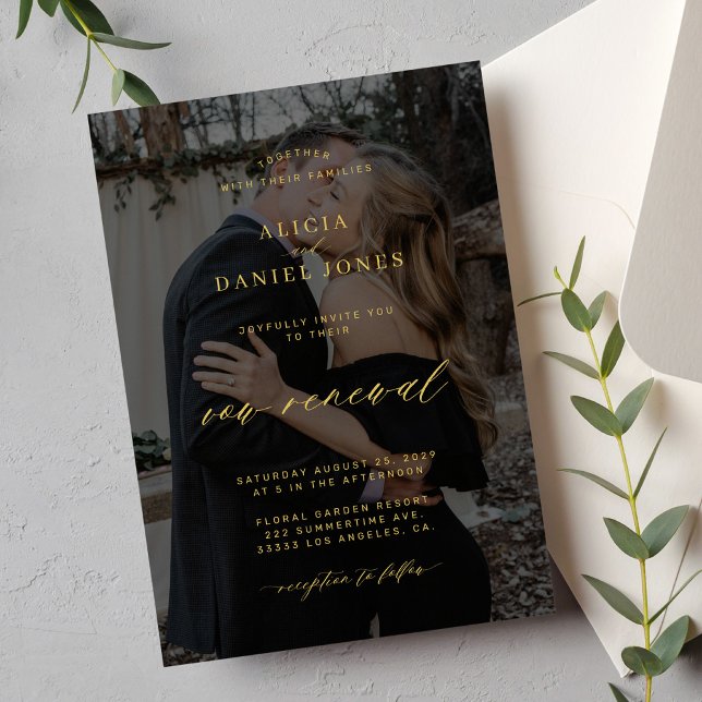 Modern gold black overlay vow renewal wedding invitation (Creator Uploaded)