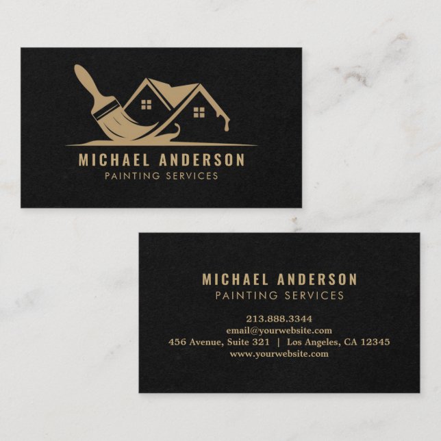 Modern Gold & Black Painting Service House Painter Business Card (Front/Back)