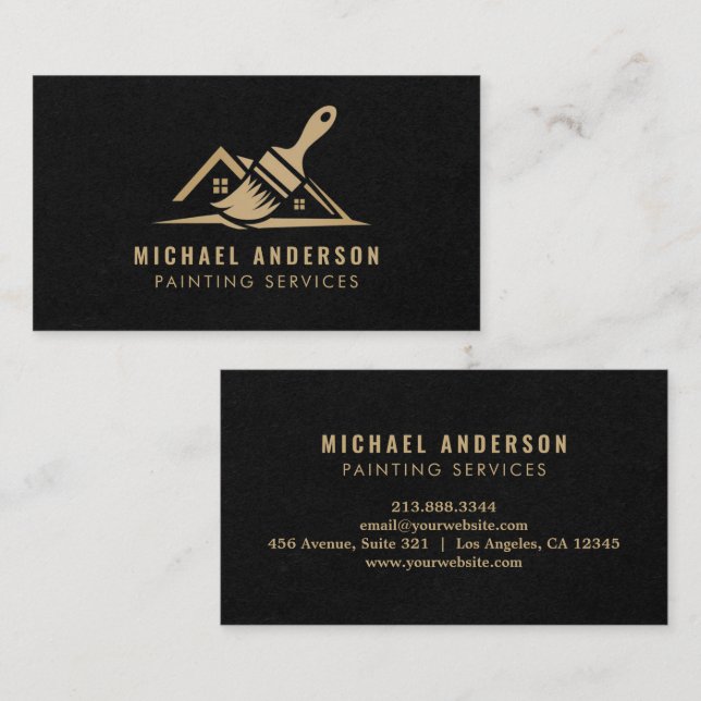 Modern Gold & Black Painting Service House Painter Business Card (Front/Back)