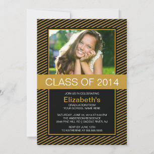 Modern Gold Black Photo Graduation Party Invite