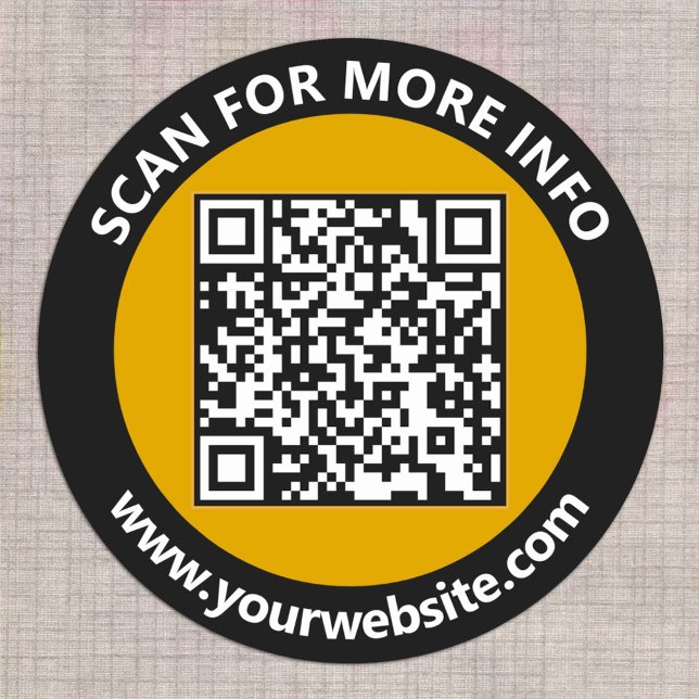 Modern Gold Black QR Code Custom White Text Classic Round Sticker (Creator Uploaded)