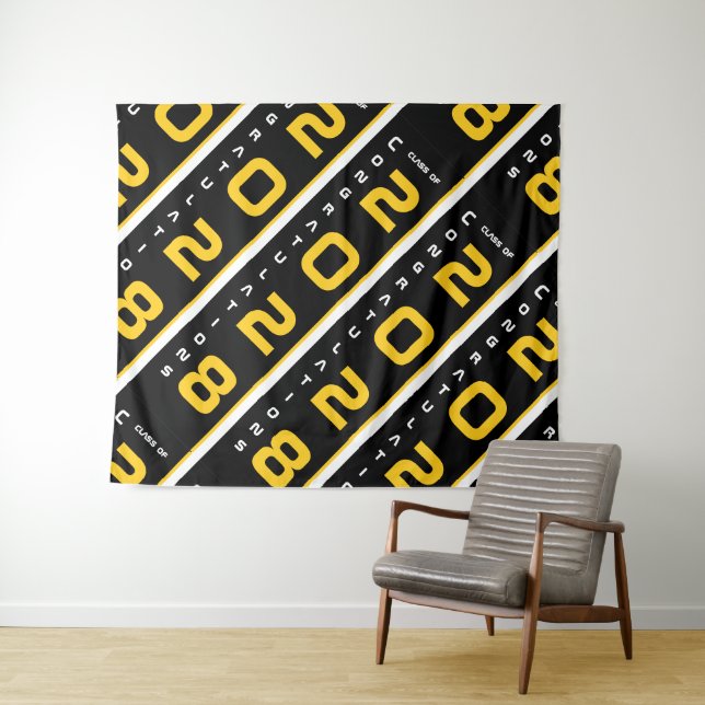 Modern Gold Black Red Carpet and Repeat Graduation Tapestry (In Situ (Horizontal))
