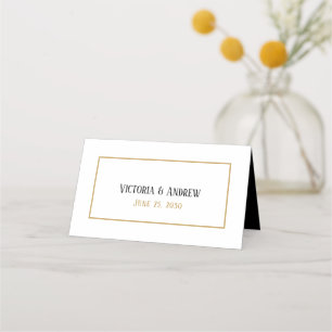 Modern Gold Black Script Minimal Wedding Place Card