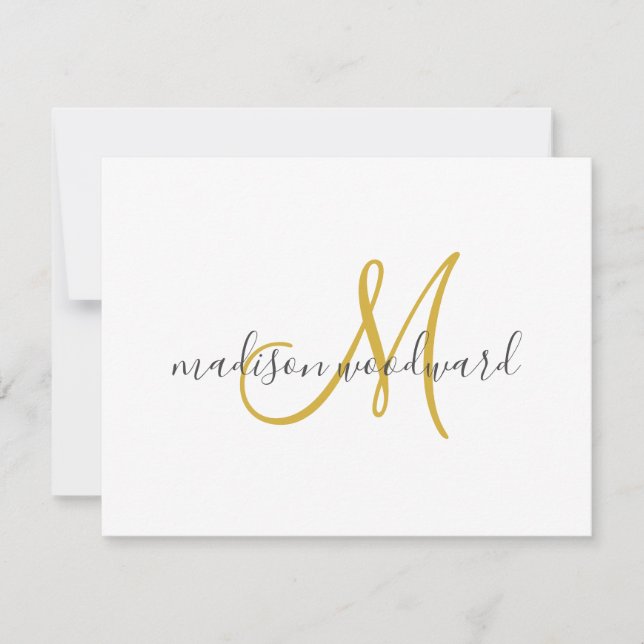 Modern Gold Black Script Monogram  Card (Front)