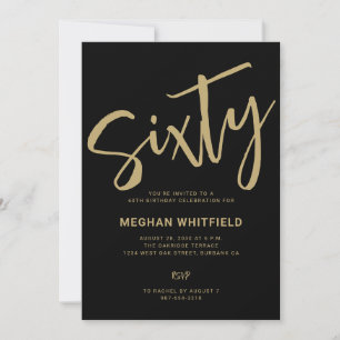 Modern Gold Black Sixty Script 60th Birthday Party Invitation