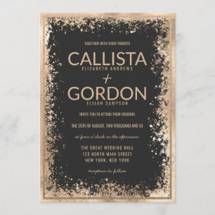 Modern Gold Black Splatter Glitter Border Wedding Invitation