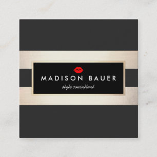 Modern Gold Black Striped Beauty Salon Square Business Card