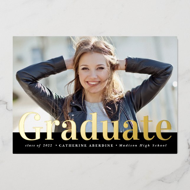 Modern Gold & Black Typographic Photo Graduation (Front)