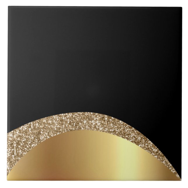 Modern Gold Black Wave  Ceramic Tile (Front)