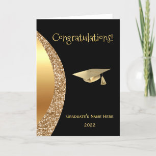 Modern Gold Black Wave Graduation Card