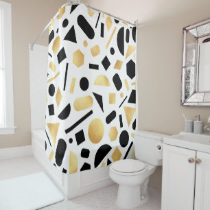 Modern Gold Black White Geometric Shapes Pattern Shower Curtain
