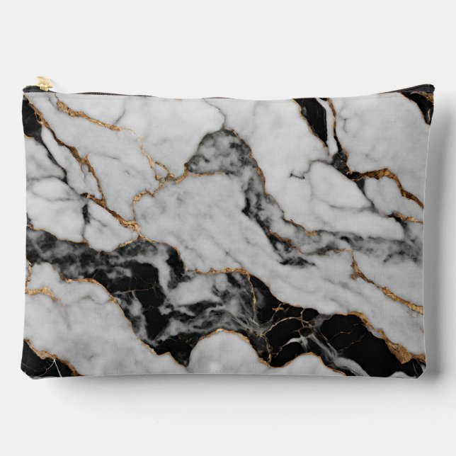Modern Gold Black White Marble Accessory Pouch (Front)