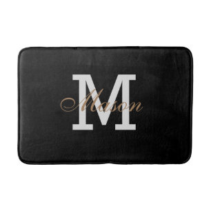 Modern Gold Black White Monogram Custom Chic Bath Mat