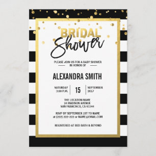 Modern Gold Black White Stripes Bridal Shower Invitation