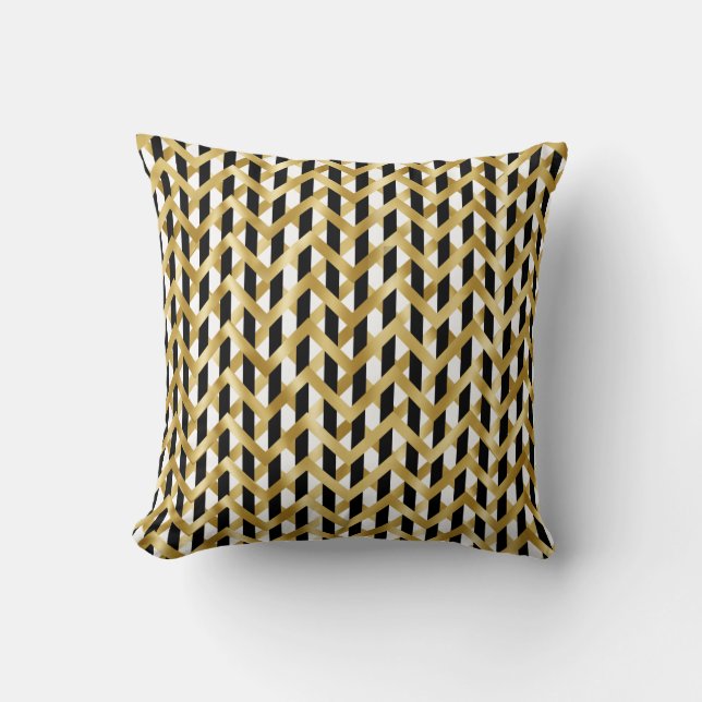 Modern gold black white weave symmetrical elegant cushion (Front)