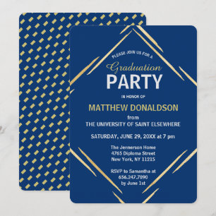 Modern Gold Blue 2025 Geometric Graduation Party Invitation
