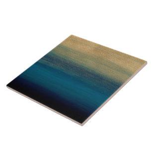 Modern Gold Blue Brush Strokes Painting Ceramic Tile