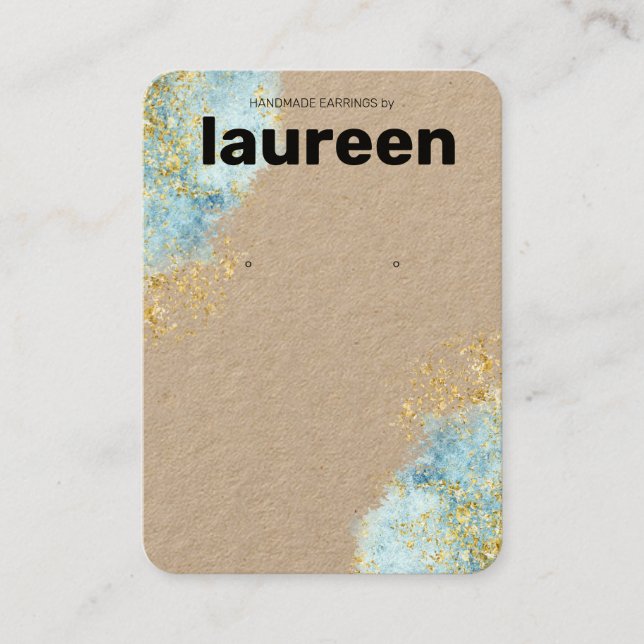 Modern Gold Blue Earring Display  Business Card (Front)