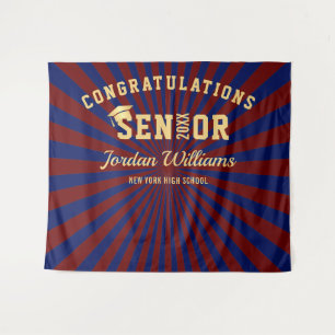 Modern Gold Blue Graduation Photo Booth Backdrop Tapestry