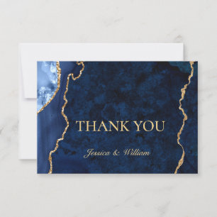 Modern Gold Blue Marble Agate Thank You Card