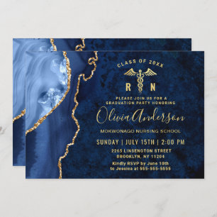 Modern Gold Blue Nursing School Graduation Party Invitation