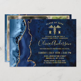 Modern Gold Blue Nursing School Graduation Party Invitation