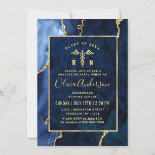 Modern Gold Blue Nursing School Graduation Party Invitation