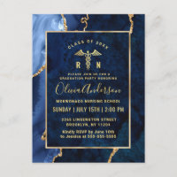 Modern Gold Blue RN Graduation Party Invitation