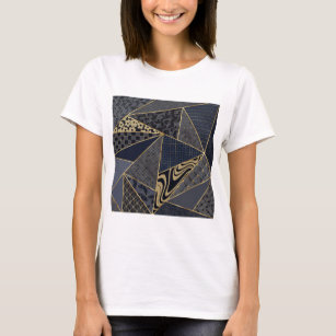 Modern Gold Blue Triangles Geometric pattern T-Shirt