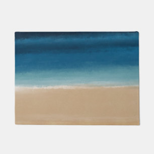 Modern Gold Blue Watercolor Abstract Painting Doormat