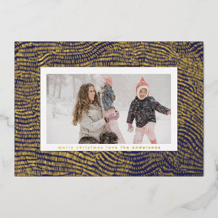 Modern Gold Blue White Christmas Frame Photo Happy Foil Holiday Card