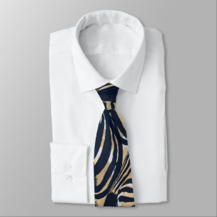 Modern Gold Blue Zebras Print Pattern Tie