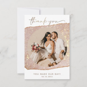 Modern Gold Blush Glitter Photo Wedding Thank You Card
