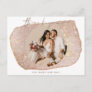 Modern Gold Blush Glitter Photo Wedding Thank You Postcard