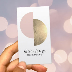 Modern Gold Blush Pink Circle Makeup Artist & Hair Business Card