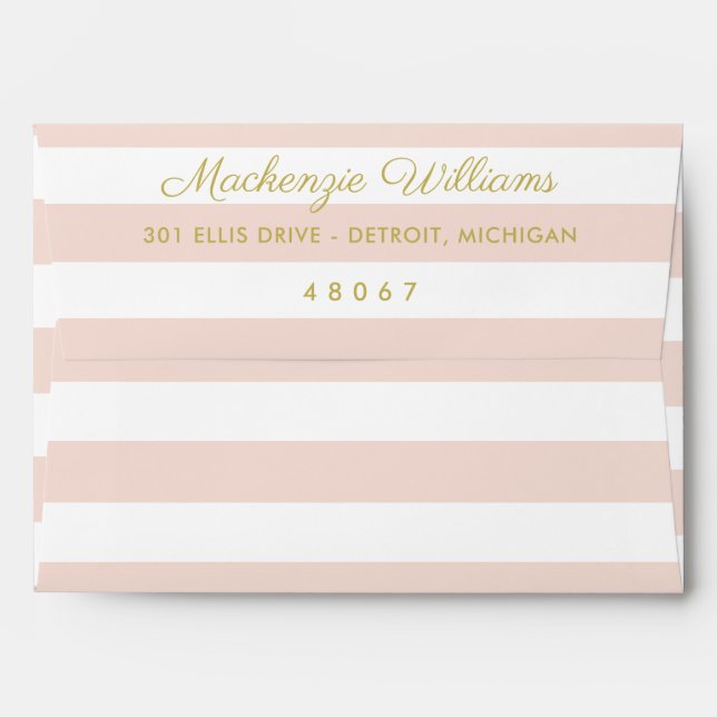 Modern Gold Blush Stripe Calligraphy Wedding Envelope (Back (Top Flap))