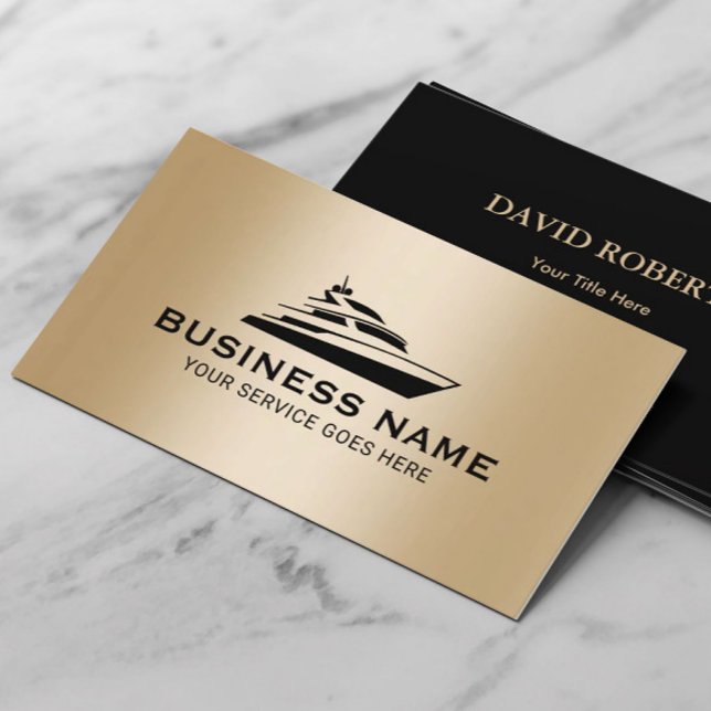 Modern Gold Boat Rental Repair Maintenance Service Business Card (Creator Uploaded)